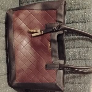 Calvin Klein Quilted Burgundy and Black Tote